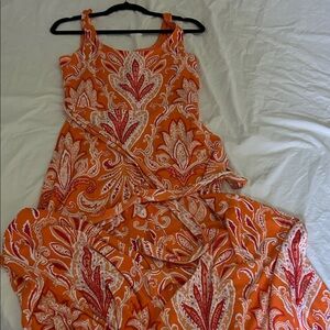 LOFT Orange and Red Paisley Maxi Dress